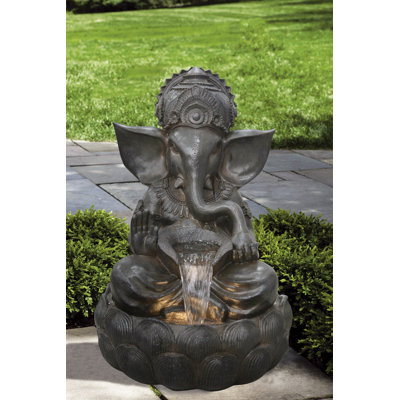 35 In Ganesha Sculptural Outdoor Fountain with Warm White LEDS
