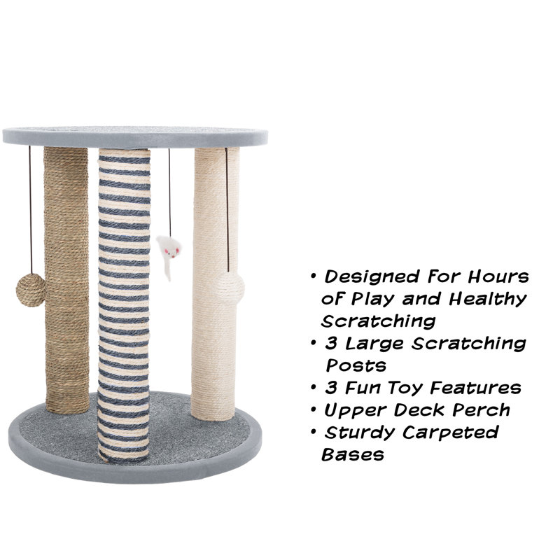 Gray Sisal Rope Cat Scratching Post with Toys and Perch
