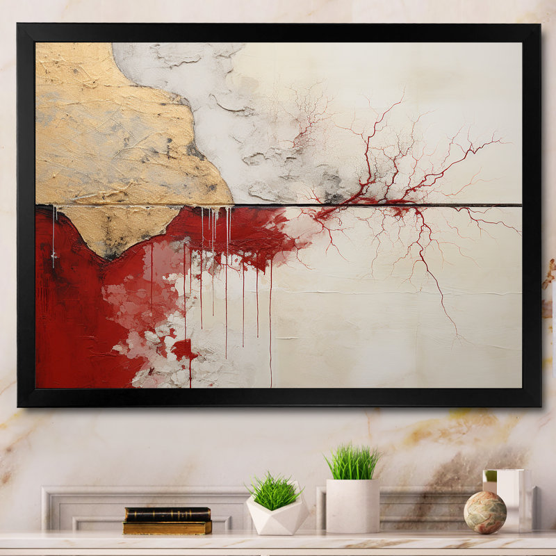 Minimalisme, horizon rouge et or - reproductions d'art murales abstraites, Cadre simple noir, H 12 po x l 20 po x P 1 po
