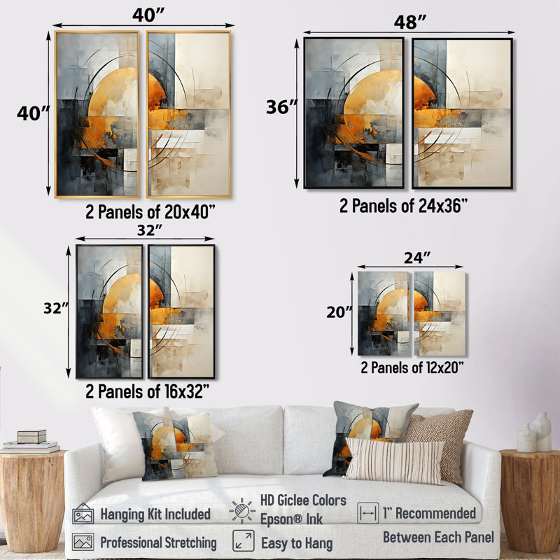Or gris, géométrie brillante VI - ensemble d'art mural doré de 2, 20" H x 24" W, Wrapped Canvas, Does Not Apply