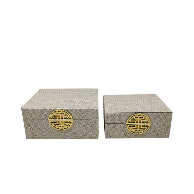 2 Pieces Jewelry Boxes for Women, Modern Design Decoration Makeup Storage Boxes with Lid, Gray/Gold