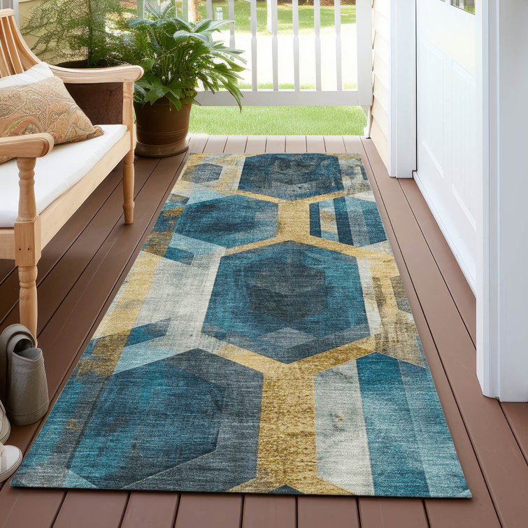 Machine Washable Indoor/Outdoor Cinead ACN1722 Teal Rug