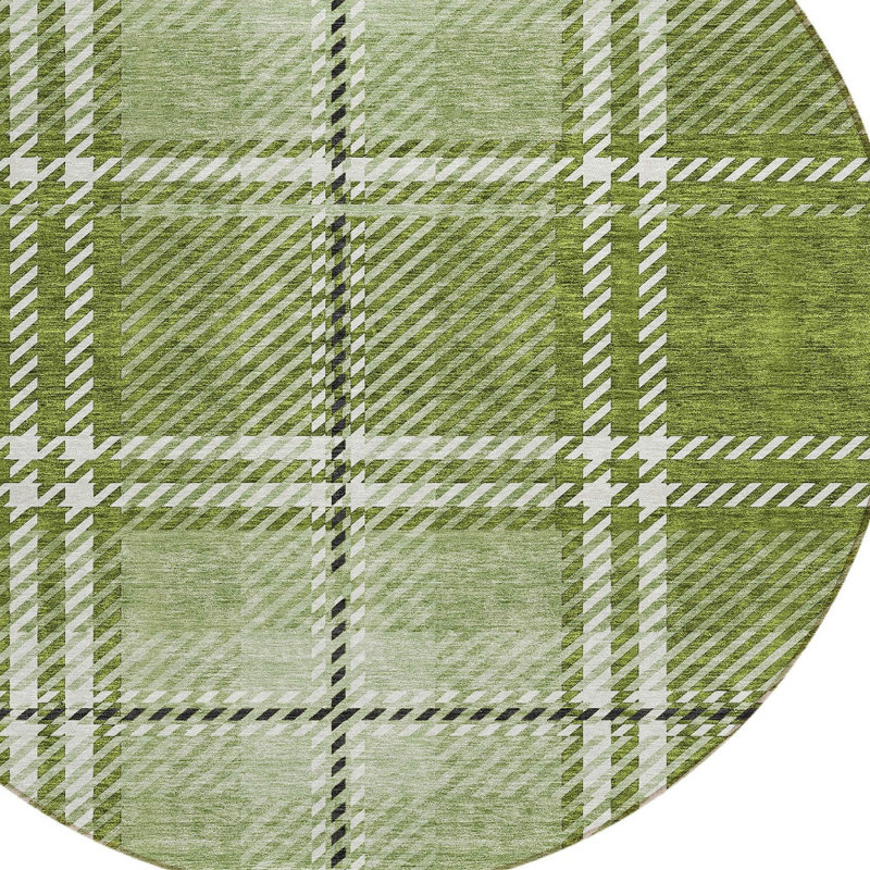 Tapis intérieur lavable rond 8 pi vert et noir ivoire