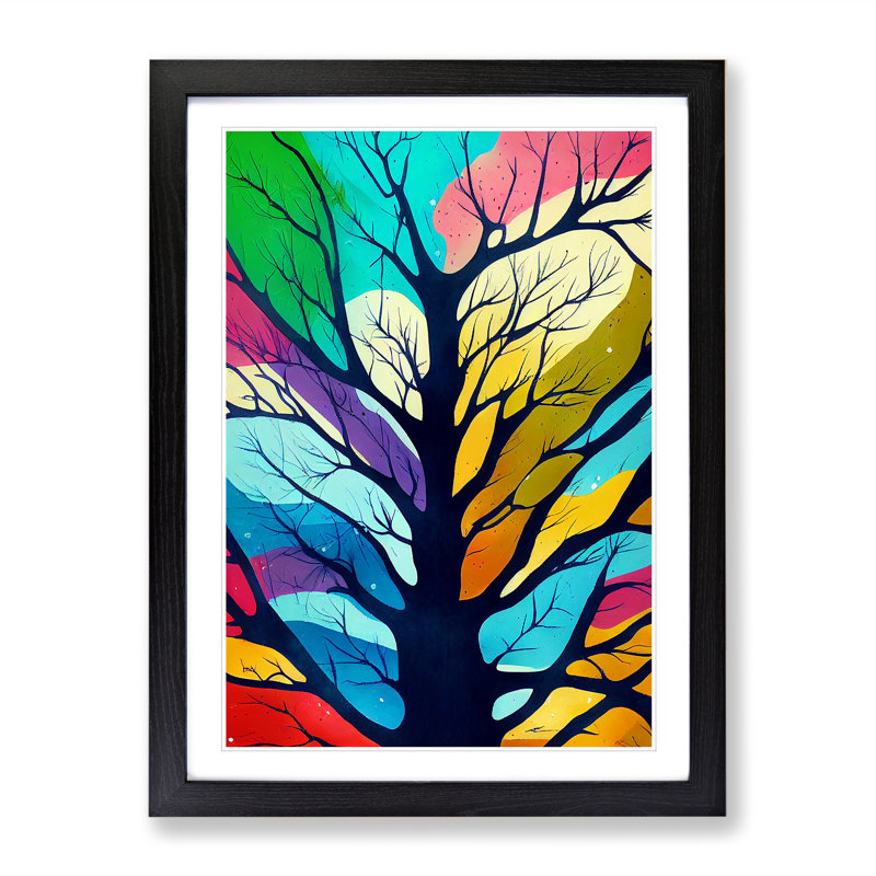 XV1022-428X Abstract Tree In Colour No.3 - Single Picture Frame Print, Black Framed, 64cm H x 46cm W