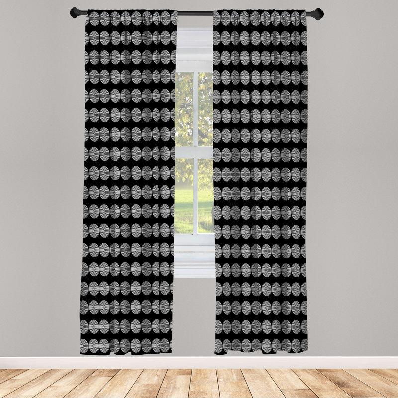 Rideaux à géométrie abstraite Wrought Studio ™, lignes de tourbillons, gris anthracite et blanc, L 28 po x L 84 po