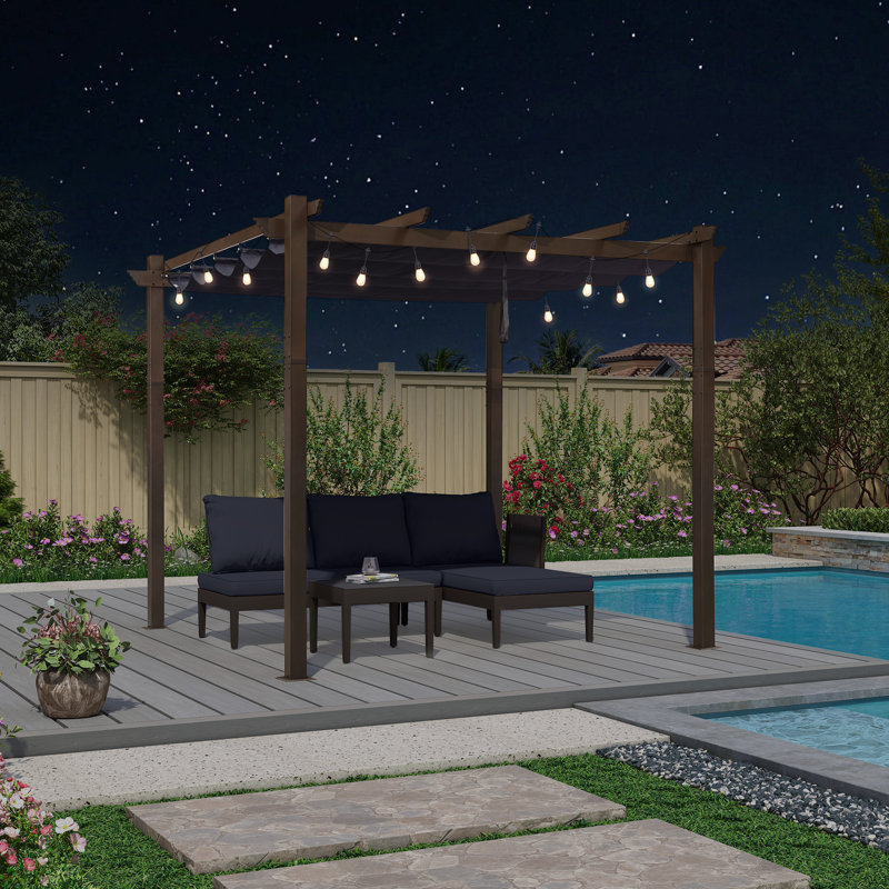 Metal Pergola with Canopy, Navy Blue, 96.46" H x 118.11" W x 118.11" D