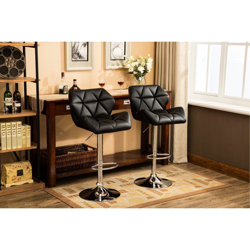 Tabourets de bar contemporains, noirs, de 2 - hauteur réglable hydraulique, siège en cuir PU Diamond, confortable avec repose-pieds noir et ajout pratique