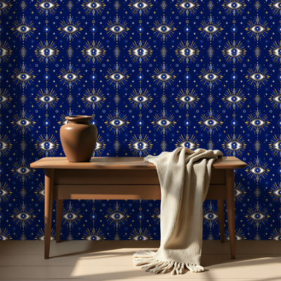 Peel and Stick Wallpaper Contact Paper Evil eye seamless Magic occult symbol line art collection Hamsa eye Self Adhesive and Removable 24in x 118in(60x300cm)