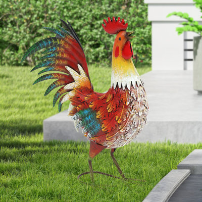 Statue de jardin coq en métal 21,5 po avec piquet de sol