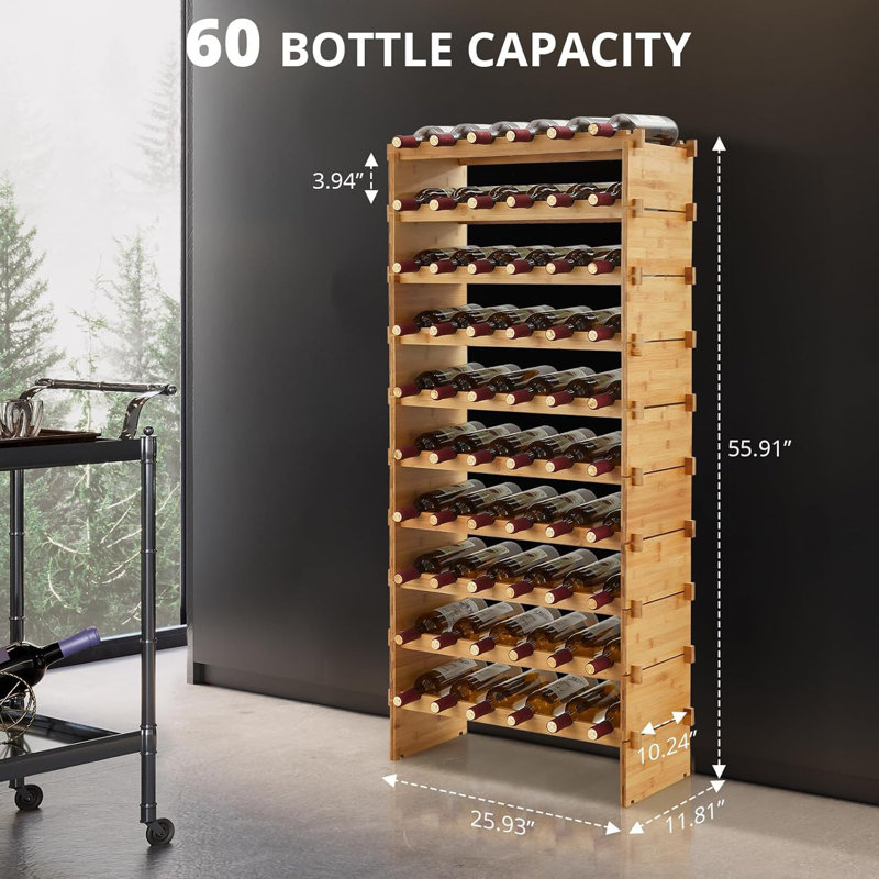 Floor Wine Bottle Rack Brown, 66 cm W × 30 cm D