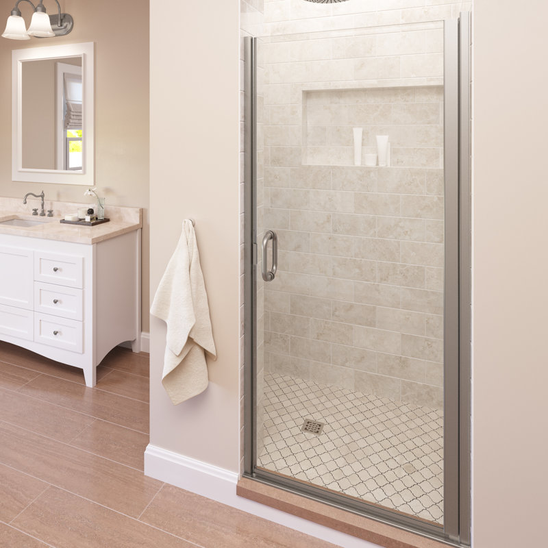 Porte de douche demi-cadre l 32 po x H 76 po Infinity, Nickel brossé, Clair