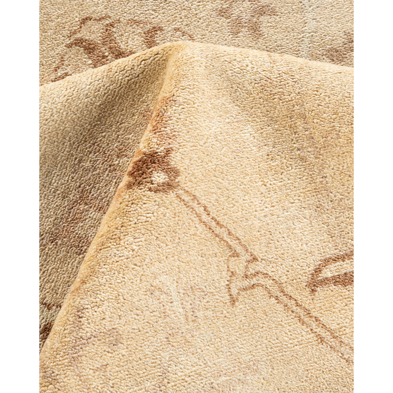 Tapis ivoire en laine noué à la main de conception unique 9 pi 1 po x 11 pi 9 po New Age