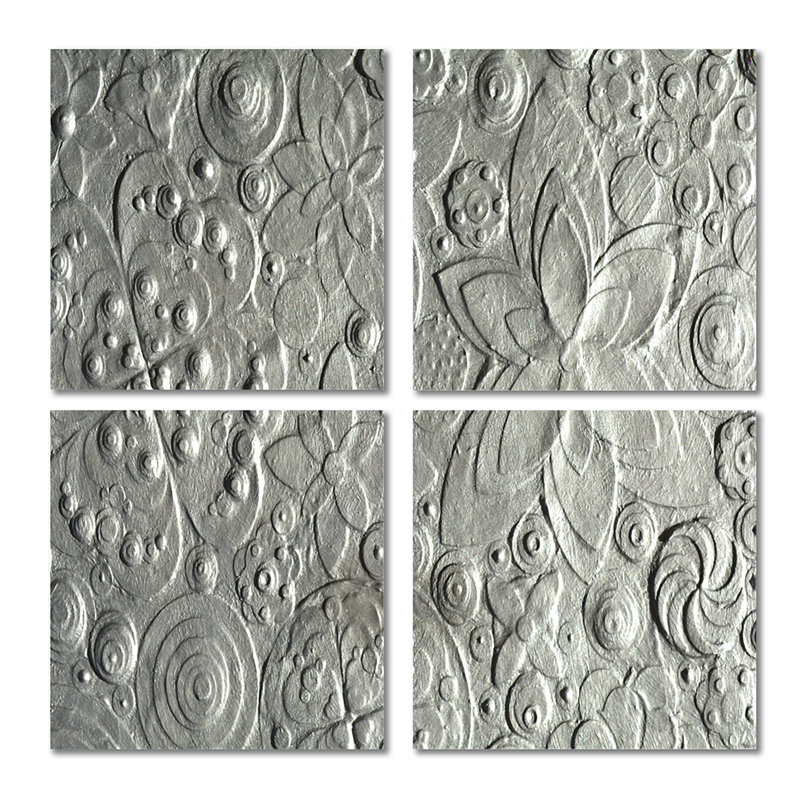 «Silver Flower Embossing - Floral Canvas Wall Art», ensemble de 4 pièces
