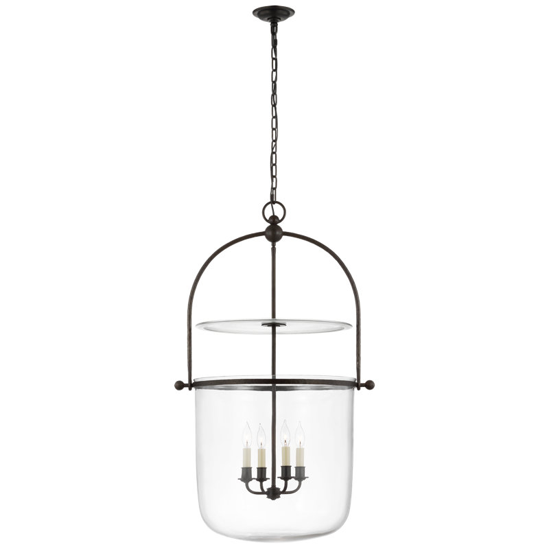 Chapman & Myers Lorford Smoke Bell Lantern, Aged Iron, 42.5" H x 25" W x 25" D, Clear Glass