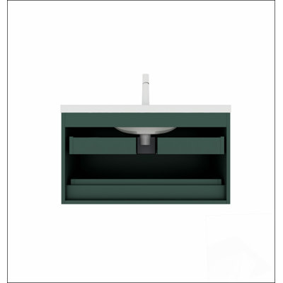 Meuble-lavabo 36 po avec lavabo, meuble-lavabo mural moderne flottant avec 2 tiroirs (sans armoire latérale), lavabo en céramique blanc sans robinet, vert