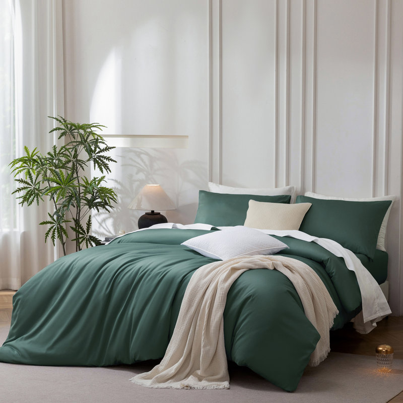 MooMee Duvet Cover Set Silky Sateen Look Luxury Sheen Zipper Closure & 8 Interior Ties 100% Long-Staple Cotton 600TC 