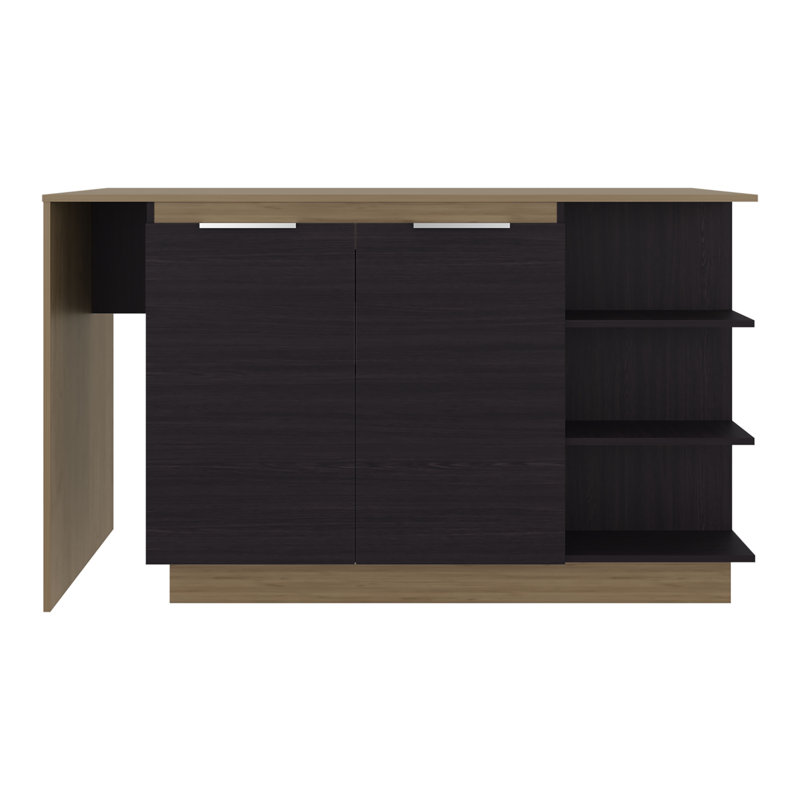 Lumina Modern Kitchen And Bar Counter Table, Freestanding Structure With 2 Door Storage Cabinet, 3 Side Open Shelves And, Spacious Prep Table Countertop