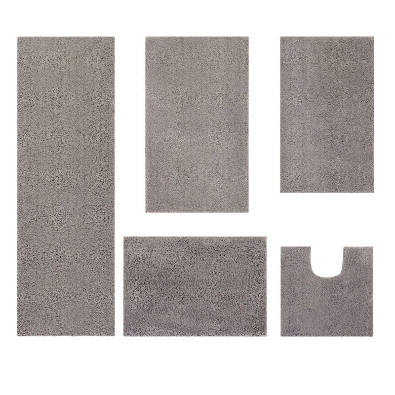 Adrine Micro 100% Polyester Machine Washable Tufted 5 Piece Bathroom Rug Set, Beige