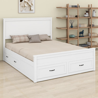 Base de lit avec rangement moderne en bois avec 6 tiroirs, lit plateforme avec support en lattes de bois