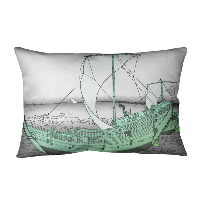 Housse de coussin rectangulaire et insert, 20 po x 14 po, Bateau vert, Duvet synthétique