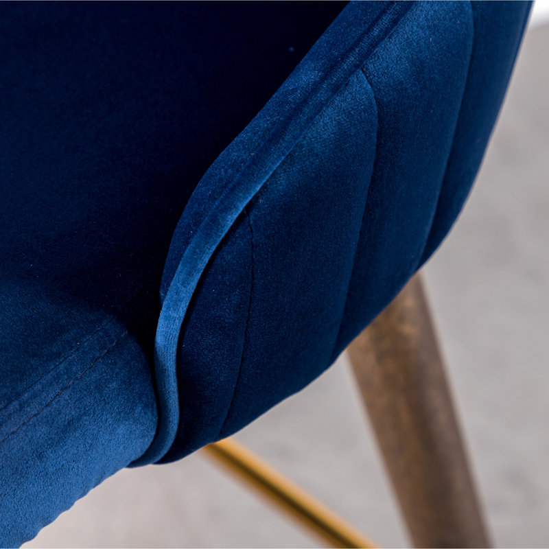 2 tabourets à oreilles à hauteur de comptoir bleus, 2, rembourrage en mousse dense, revêtement en tissu, pieds de style Mid-Century avec noyer, métal et métal doré, avec 2 garnitures en mousse et métal de noyer