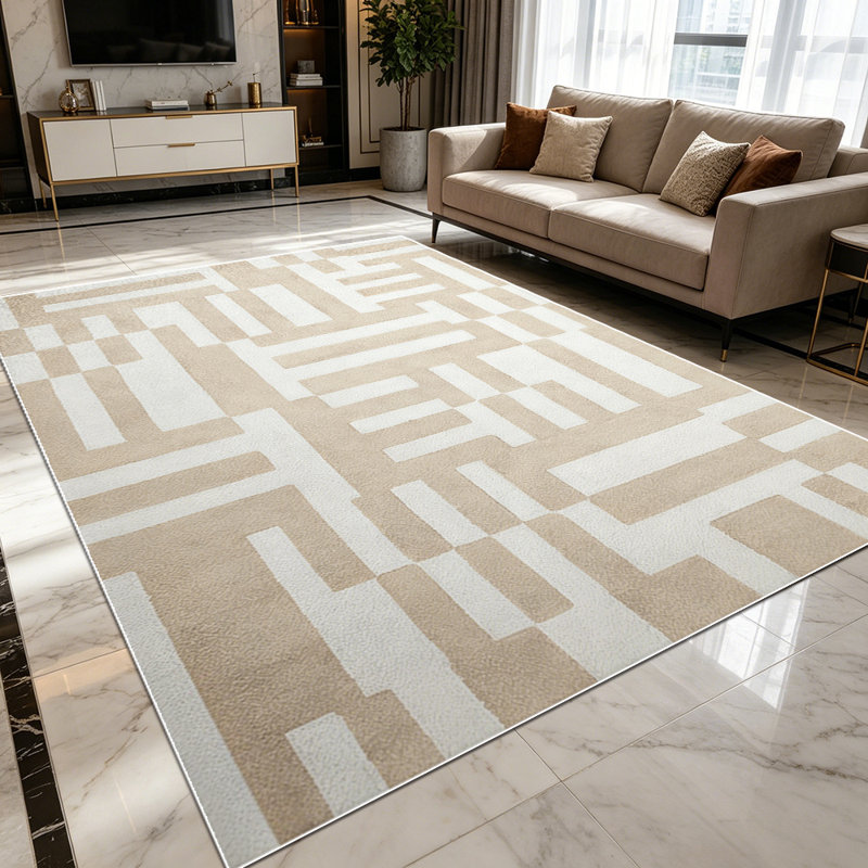 1PC Geometric Neutral Maze Pattern area rugs for Living Room, Soft and Comfortable, Suitable for all seasons, easy-to-maintain, machine washable Indoor floor mat, Under Table Farmhouse suitable for dining table, bedroom, home office, entryway, patio,