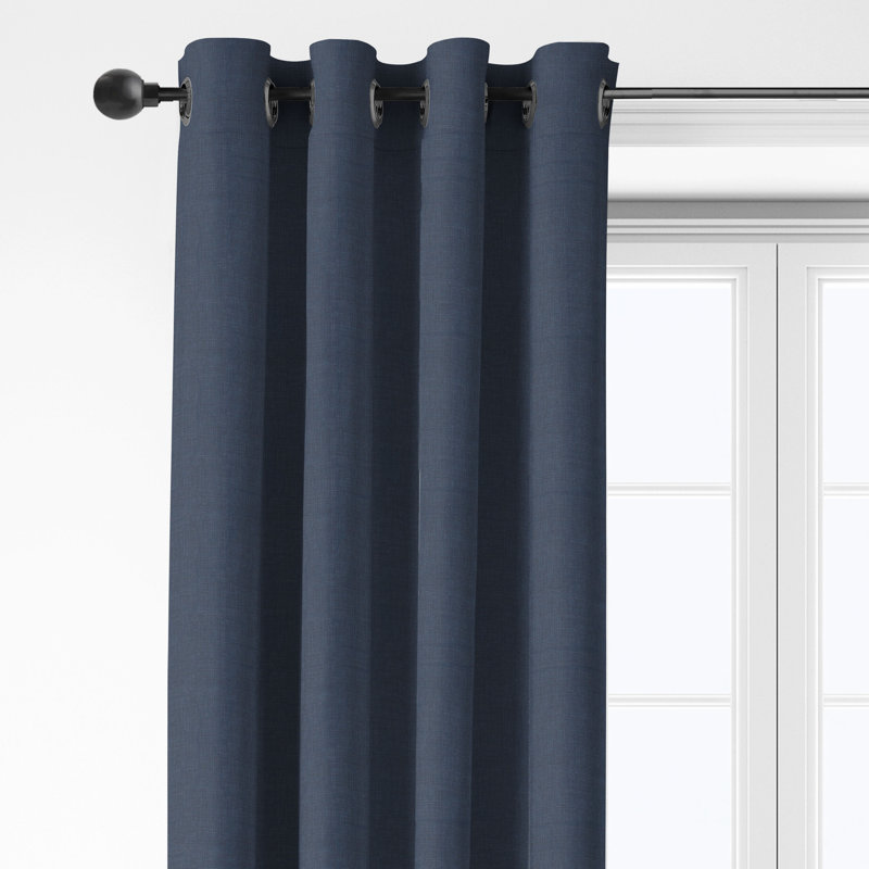 Shay Solid Dark Denim Cotton Grommet Top Drapery Panel Set of 2, 50" W  x 228" L