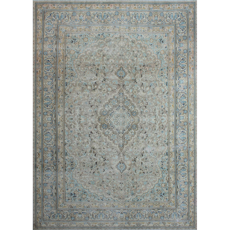 Tapis unique en laine noué à la main gris de 9 pi 10 po x 13 pi 6 po Maejor