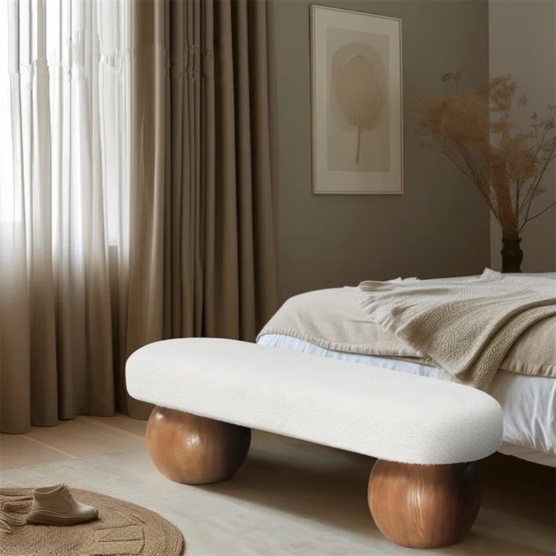 Modern Style Wood Upholstered Bedroom and Entryway Velvet Bench, Natural
