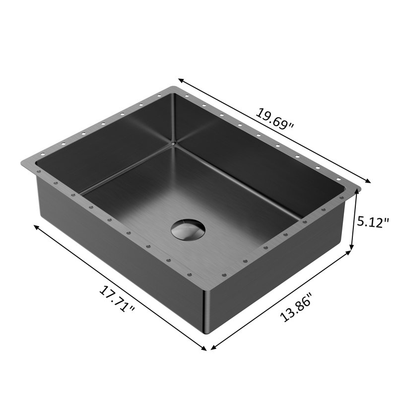 Lavabo vasque rectangulaire en acier inoxydable avec bonde escamotable, Noir, noir, noir, noir