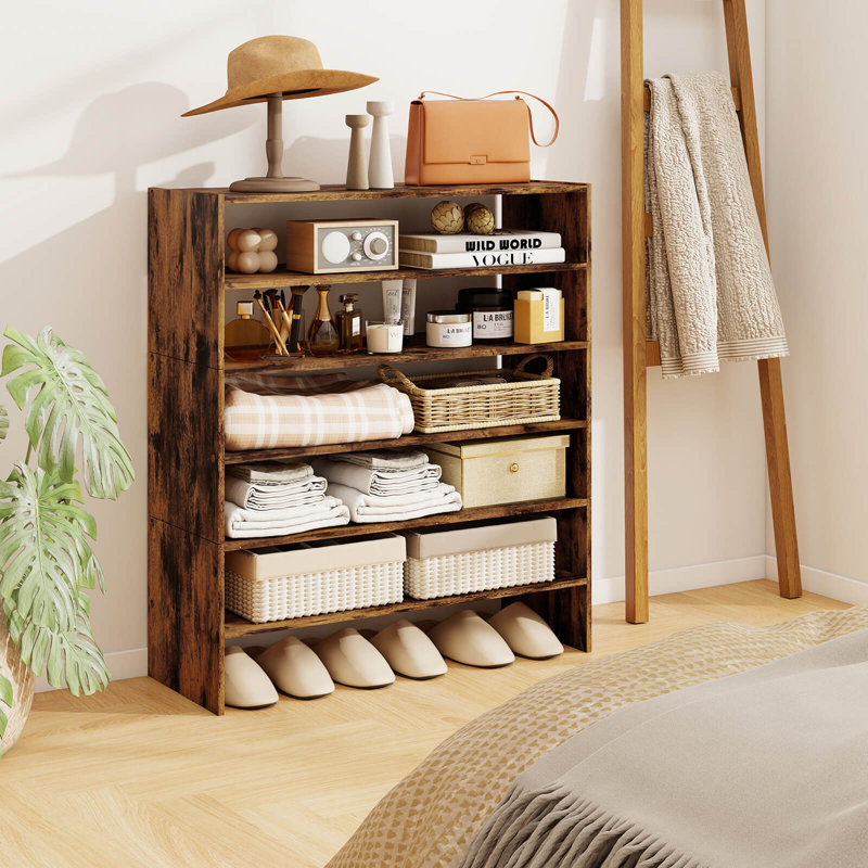 3 PCS Stackable Shoe Rack 31-Inch Horizontal Organizer 2-tier StorageShelf Brown, Brown