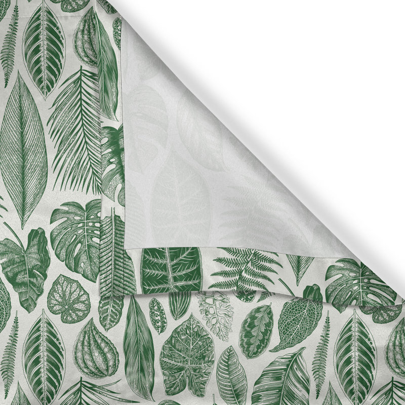 Rustic curtain, vintage exotic leaves, green and ivory, 280cm W x 375cm L