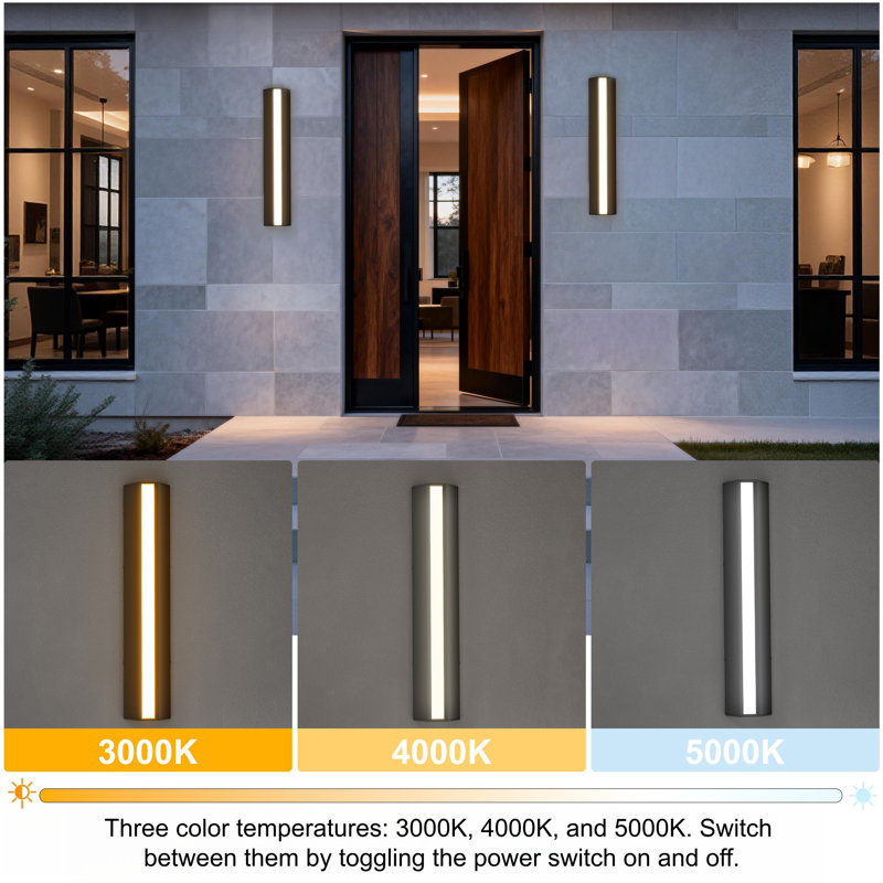 23'' H Dimmable LED Black Aluminum 3CCT(3000K/4000K/5000K) Adjustable Oudoor Wall Light, Matte Black