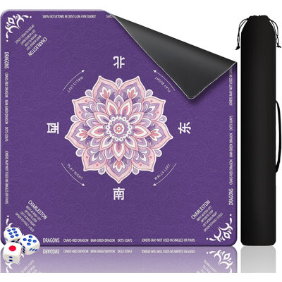 Tapis de table de jeu de mahjong en caoutchouc 31,5 po x 31,9 po avec règles, tapis antidérapant pour jeu de mahjong, poker, jeu de société, carte, jeux de tuiles (mauve)