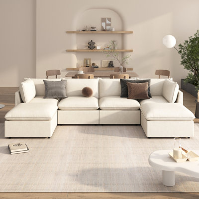 U_  Large U-Shape Sectional Sofa, Large Chaise With Removable Ottomans, Convertible L-Shape Sectional Sofa With Stylish Piping Design, ,Spacious Space