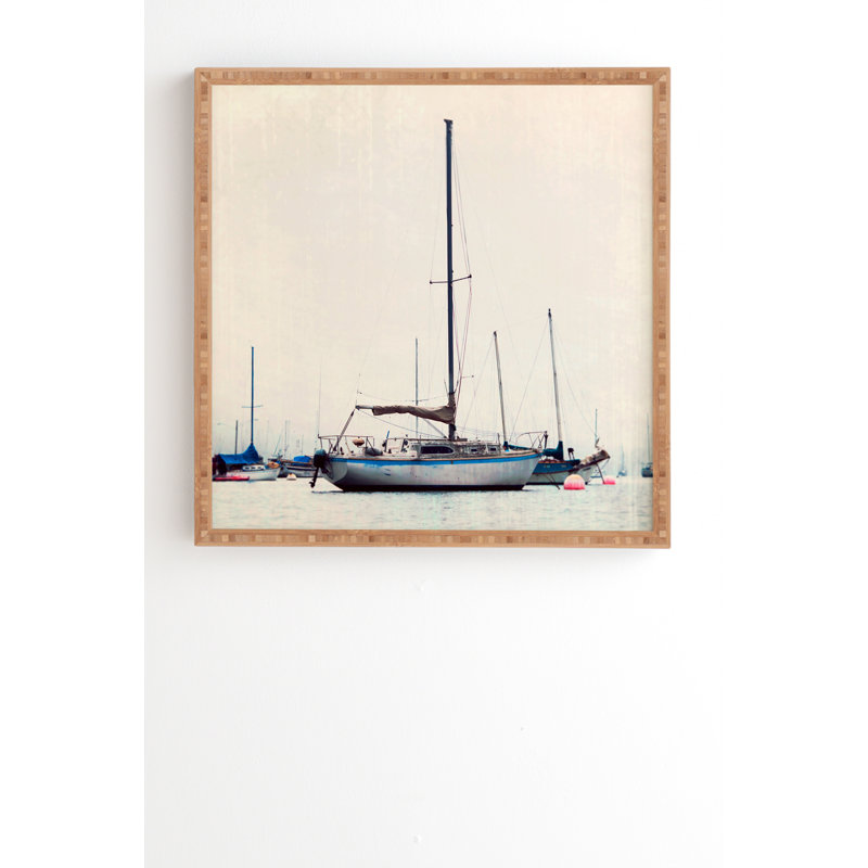 « navires en mer », reproduction de photo sur bois encadrée, Cadre brun, H 12 po x l 12 po x P 2 po
