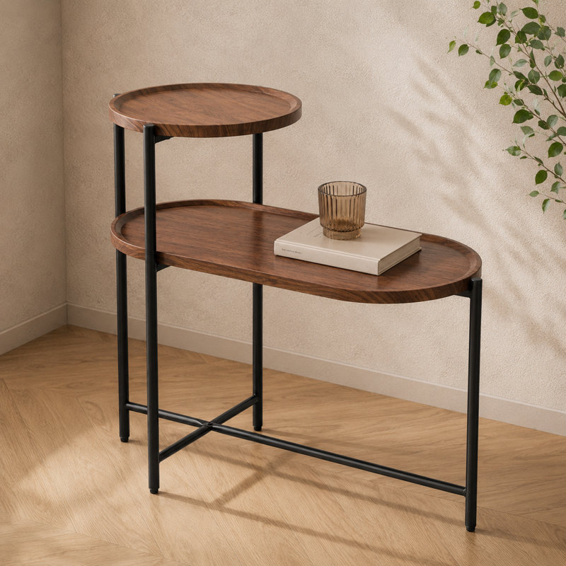 Table d'appoint avec canapé à double couche en noyer brun, structure de rangement en bois massif, petite table multifonctionnelle pouvant être utilisée comme table de chevet dans le salon ou la chambre à coucher.