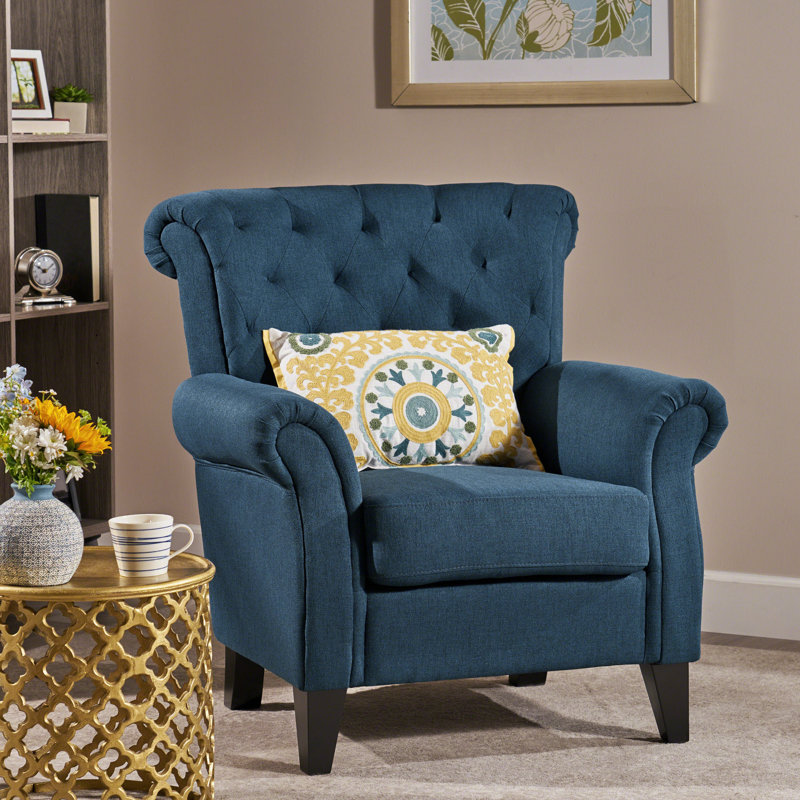 Losoto 36" W Tufted Armchair , Navy Blue Polyester