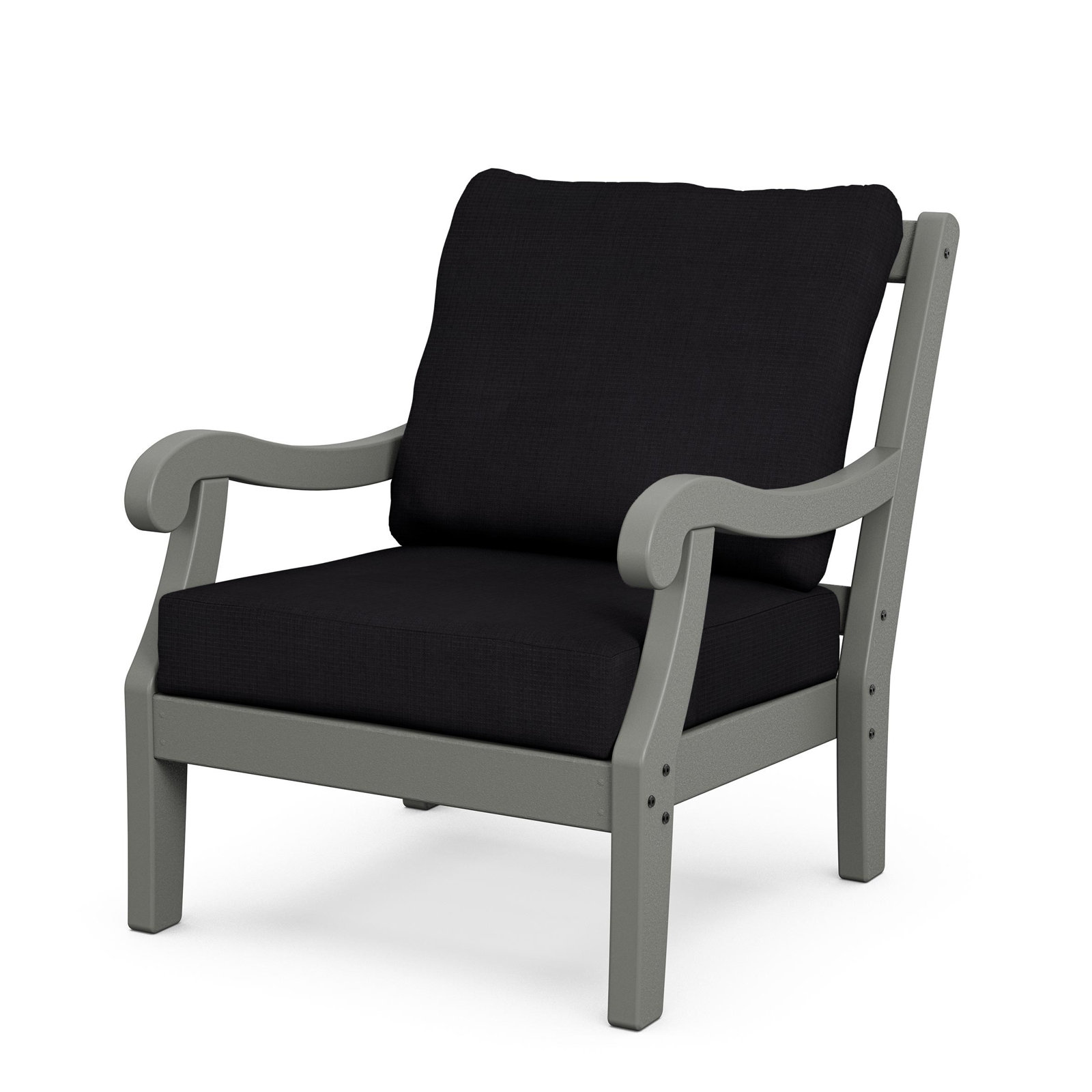 POLYWOOD® Verlyn 5-Person Patio Seating Group, Midnight Linen Cushion/Slate Gray Frame