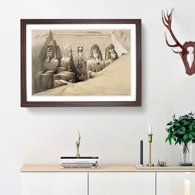 Great Temple of Aboosimble Nubia by David Roberts - Picture Frame Painting Print, Walnut Framed, 27cm H x 36cm W x 2cm D