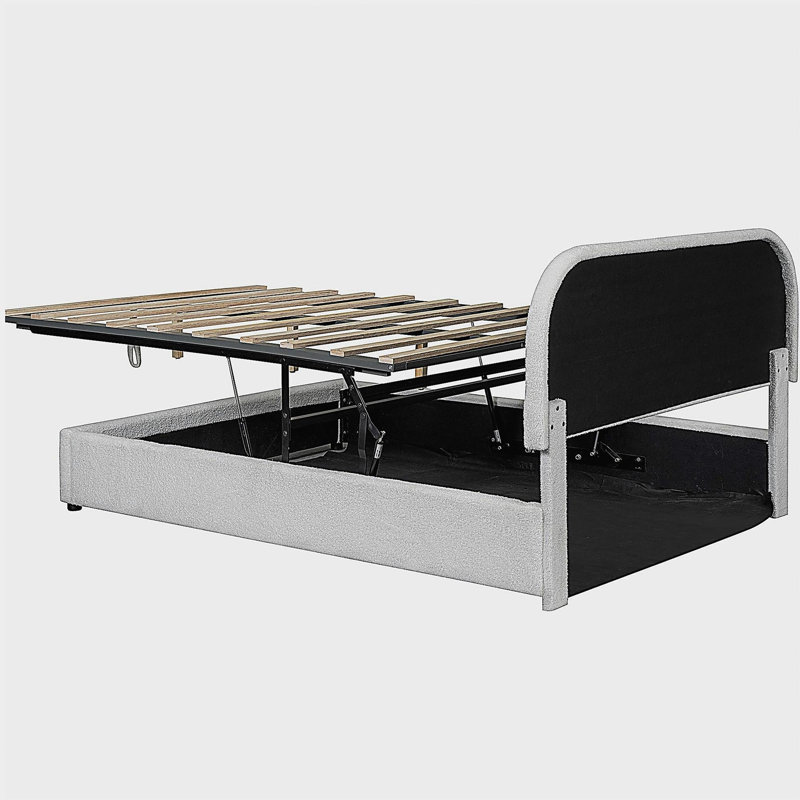 Lit plateforme en velours avec système de rangement hydraulique Teddy, Lit double, Blanc