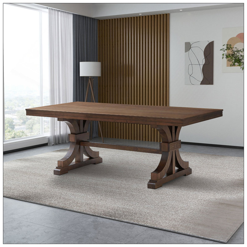 Table de salle à manger 78,74 po en bois d'hévéa rectangulaire pour 6 à 8 personnes avec base à tréteaux en bois