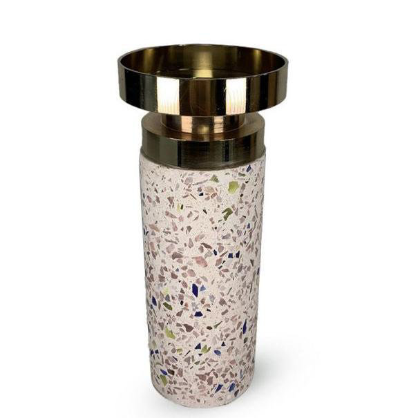 Bougeoirs en ciment éclaboussés avec applique dorée, Noir / rose, H 7 po x l 3 po x P 3 po