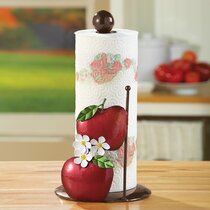 House Perfect Red Paper Towel Holder – Wood Paper Towel Holder Stand –  Great for Kitchen Counters & Bathrooms – Suits Paper Towel Rolls & Reusable
