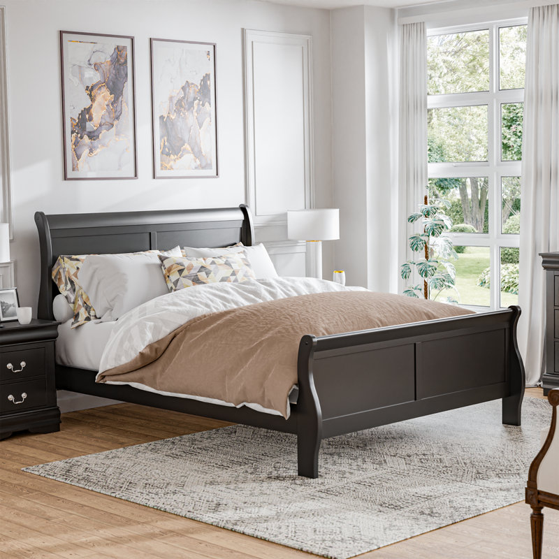 Emīls Sleigh Bed, Black, California King