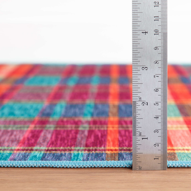 Frances Valentine Blue and Multicolor Machine Washable Rug 2' x 3'
