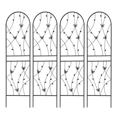 Paquet de 2 treillis de jardin en métal antirouille pour plantes grimpantes, support à fleurs extérieur papillon déco noir