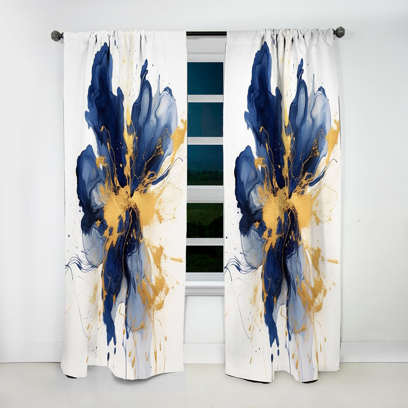 Rideaux en velours abstrait bleu foncé et or I - 1 panneau, L 52 po x L 120 po