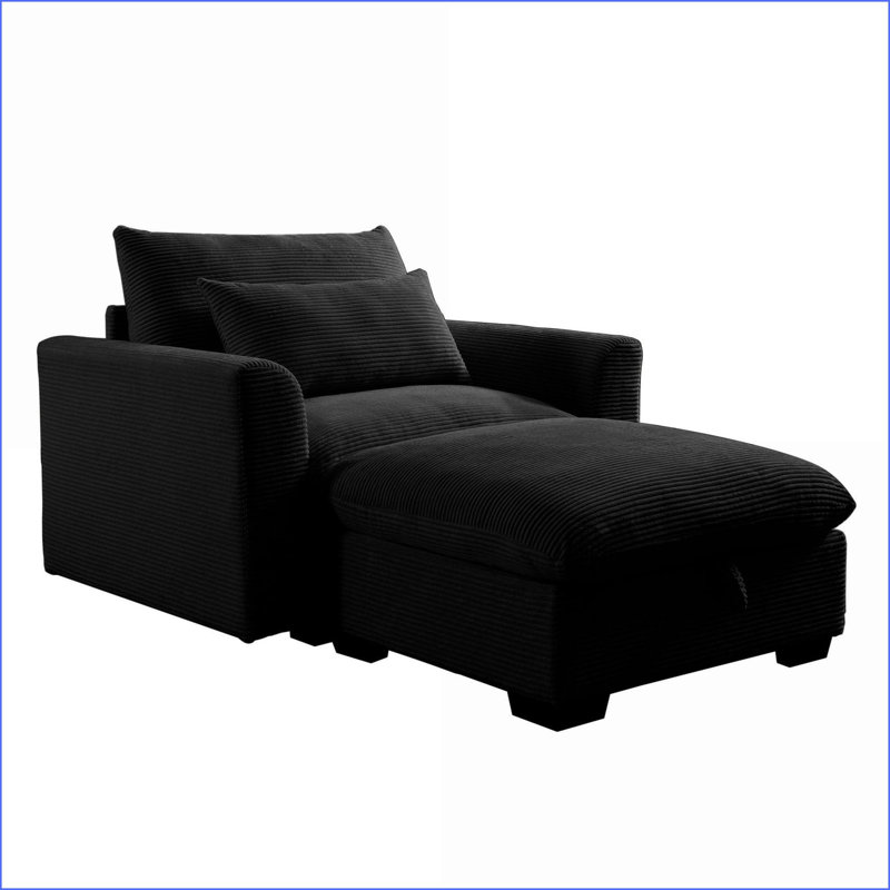 Canapés-lits, canapé modulaire moderne avec repose-pieds de rangement, siège profond pour salon / appartement / bureau | Noir | Velours côtelé