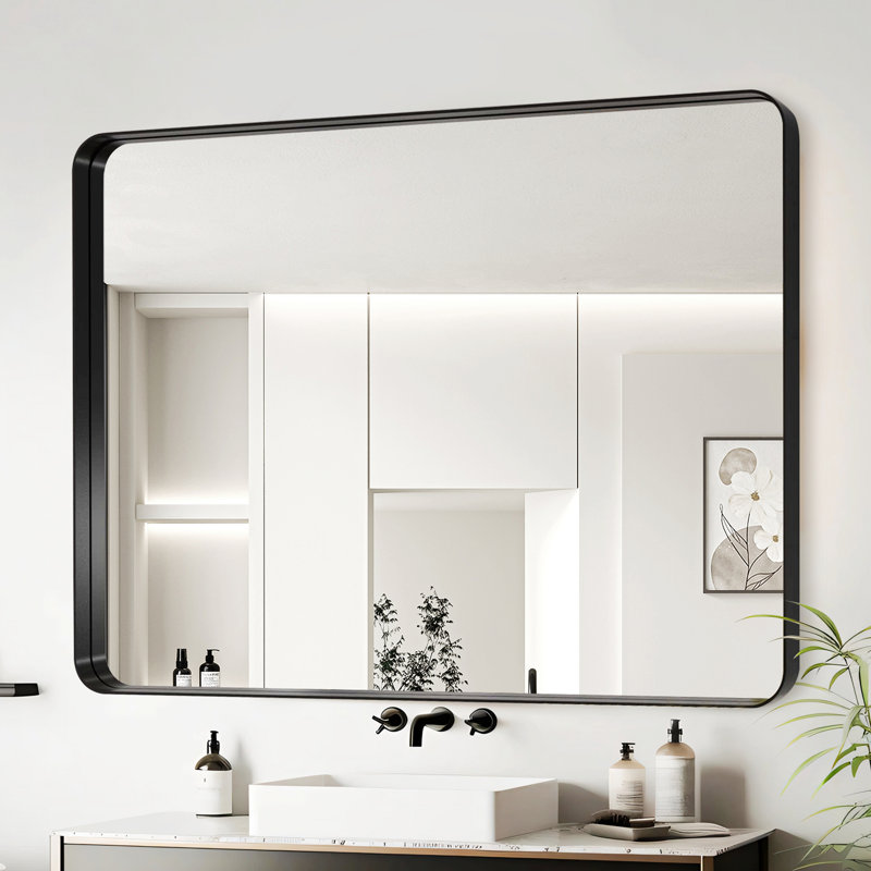 Miroir de salle de bain à cadre en métal, miroir mural pour la maison, Noir, 32 po x 48 po